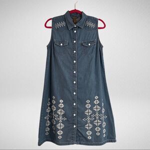 Bit & Bridle Sleeveless Chambray Western Print Mini Dress Size Small